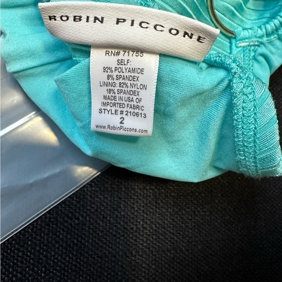 Robin Piccone Yasmine One-piece Swimsuit - Aqua Teal Plunge Silver Ribbed Size 2 - Picture 9 of 12